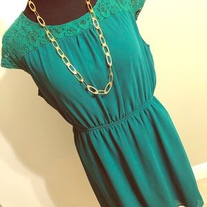 Emerald Green Dress w/Lace Detail